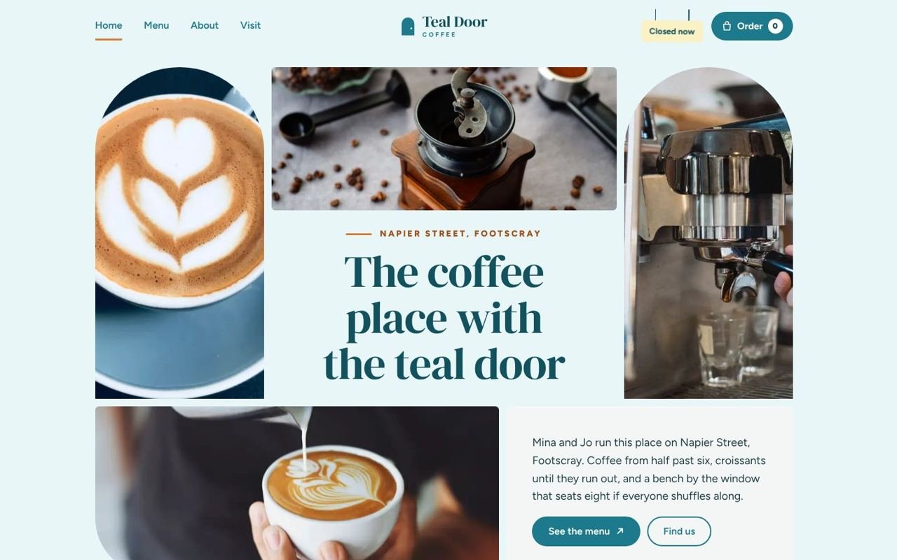 Teal Door Coffee concept site, home page